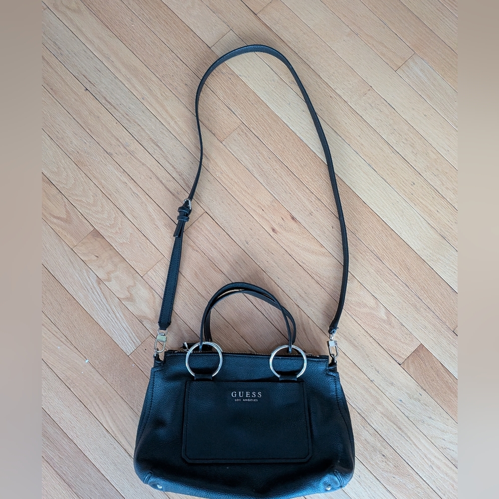 GUESS Los Angeles Black Pebbled Triple Entry Satchel Crossbody - Picture 3 of 12